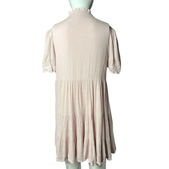 Aqua Short Sleeve Ruffle Mini Dress Pink & Silver Size Medium - Picture 3 of 6